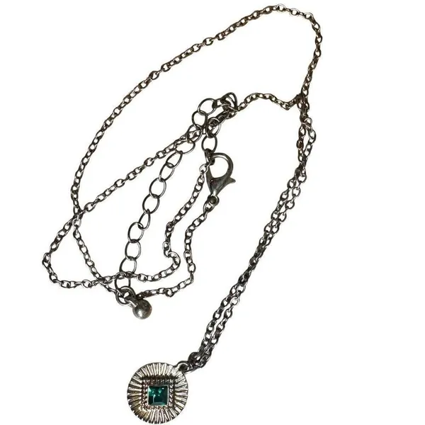 Retro Green Glass Rhinestone Pendant Necklace - Image 4