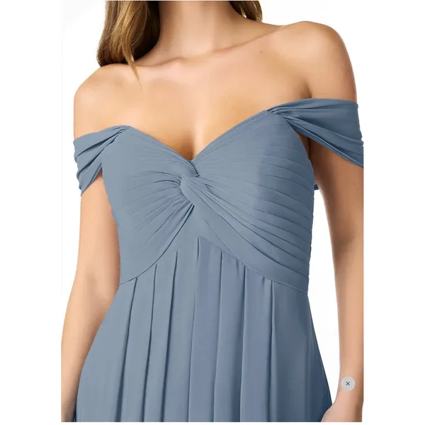 New Azazie Kaitlynn Twilight Blue Empire Ruched Chiffon Convertible‎ Dress 14 - Image 5