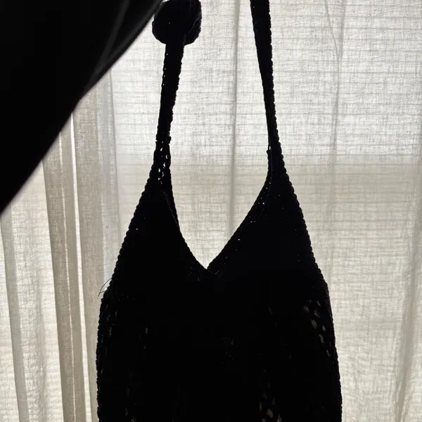 Navy Gold Metallic Crochet Shoulder Bag Open Knit Hobo Purse Boho Y2K Slouchy Ha - Image 5