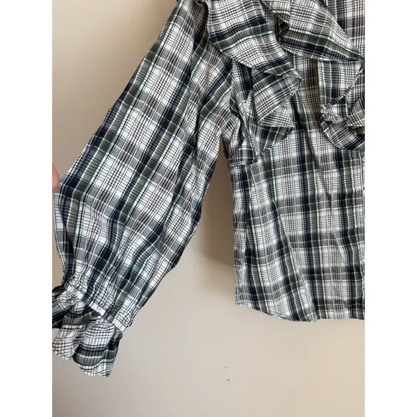Veronica Beard Plaid Ruffle Blouse Womens 6 Butto Down - Image 8