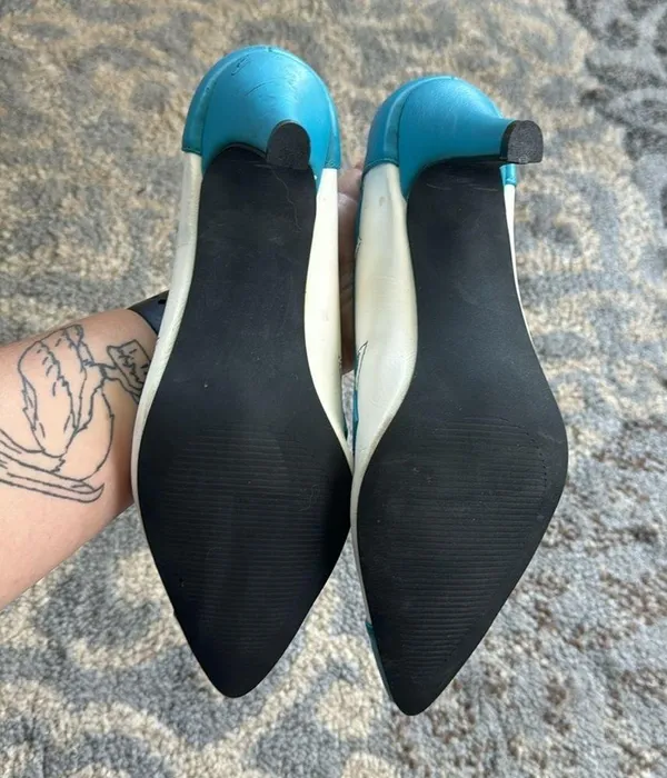 Andiamo Vintage Cutout Heels Turquoise & White 7 - Image 6