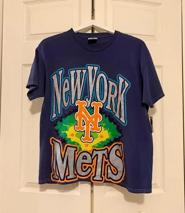 47 Brand NWT Women's New York Mets Navy Flashing Lights Boyfriend T-Shirt Size Small - Image 3