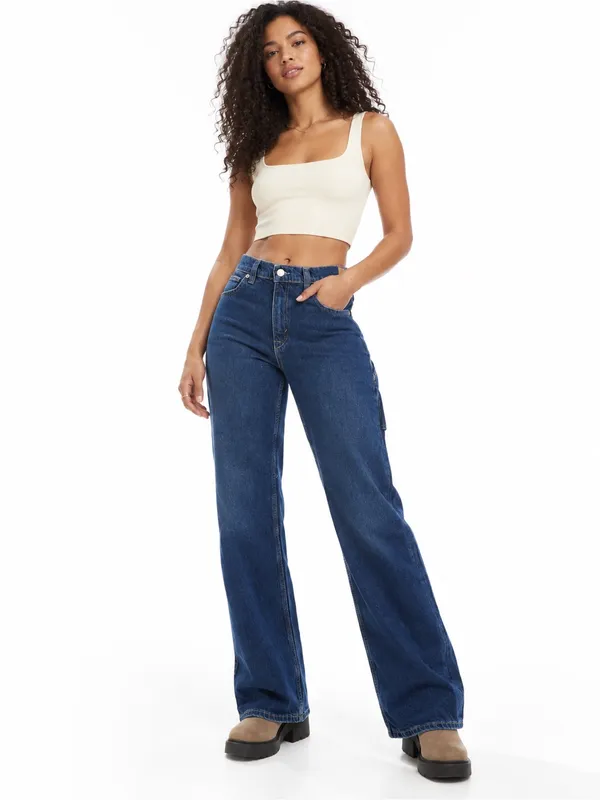 Free People tinsley high-rise baggy straight leg jeans in deep blue - Image 3