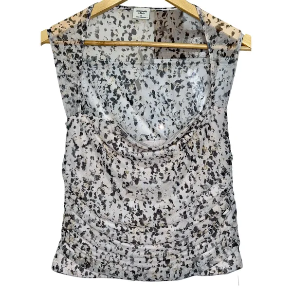 NWT Abercrombie & Fitch White Black Floral Mesh Ruched Sleeveless Blouse Size M - Image 2