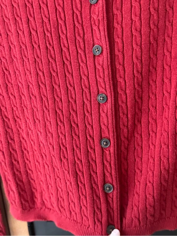 John Galt Zoe Cable Knit Cardigan sweater knit cotton berry buttons down brandy - Image 5