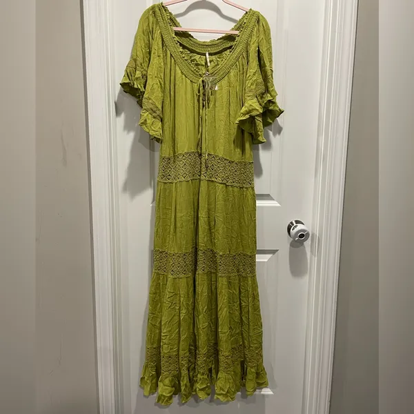 Free People Dream On Maxi Dress Olive Gilded Line Size S - Image 3