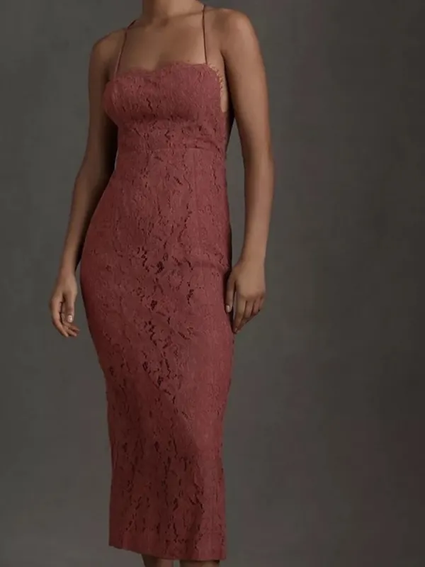 Anthropologie BHLDN Fame and Partners Women’s Rain Column Lace Midi Dress Maroon - Image 12