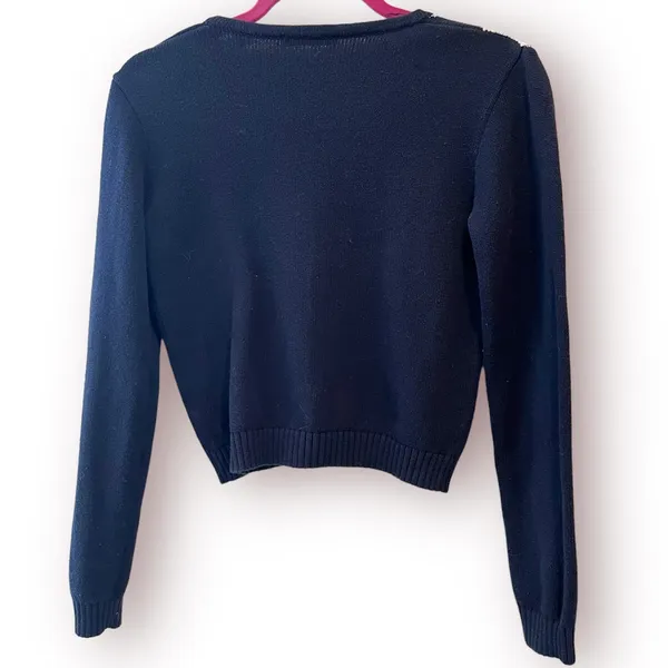 Brandy Melville Argyle V Neck Sweater Cardigan Blue White OS Cropped Preppy - Image 2