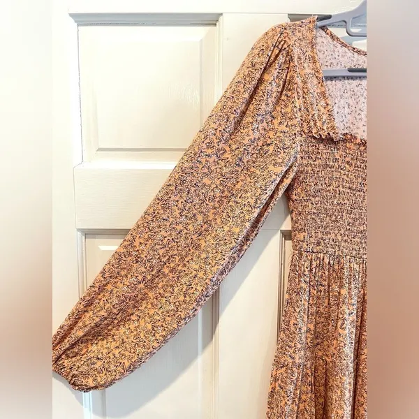 Altar’d‎ State Boho Floral Smocked Long Sleeve Dress Peach Orange Size Medium - Image 5