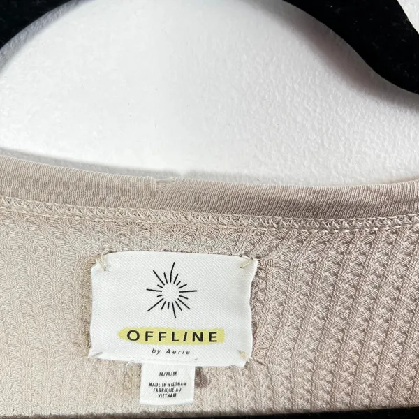 OFFLINE by Aerie Henley Top Size M Beige Waffle Knit Thumbhole‎ Oversized - Image 6