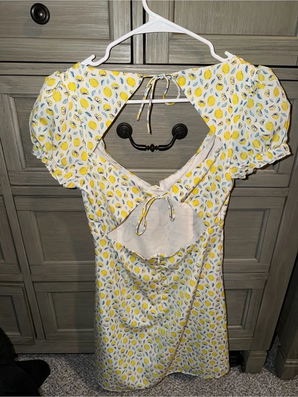 Princess Polly Yellow Lemon Print dress with Teal Leaves - Image 2
