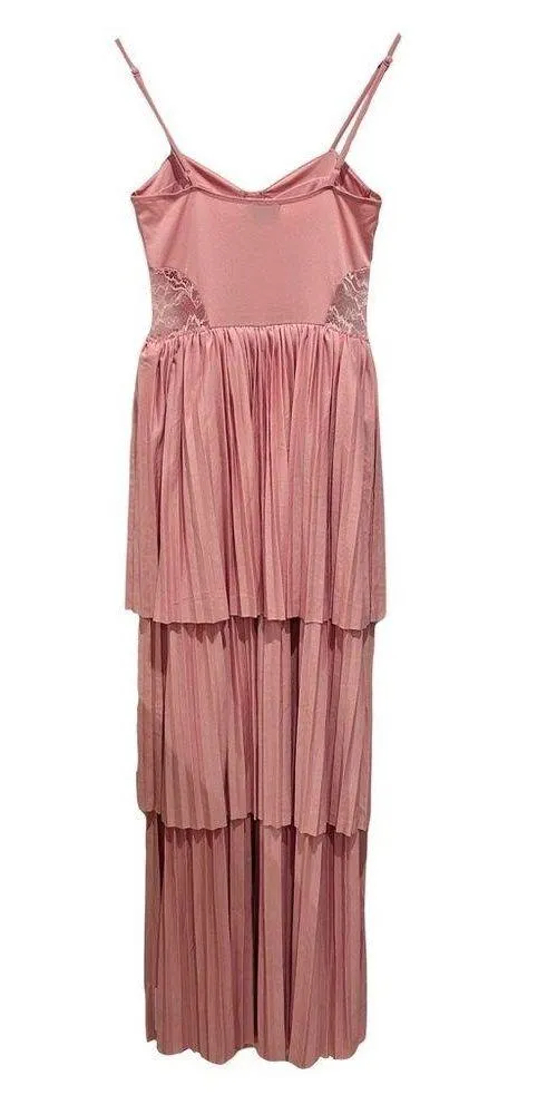 Asos Design Tiered Pleated Lace Maxi Dress Sz 4 - Image 4