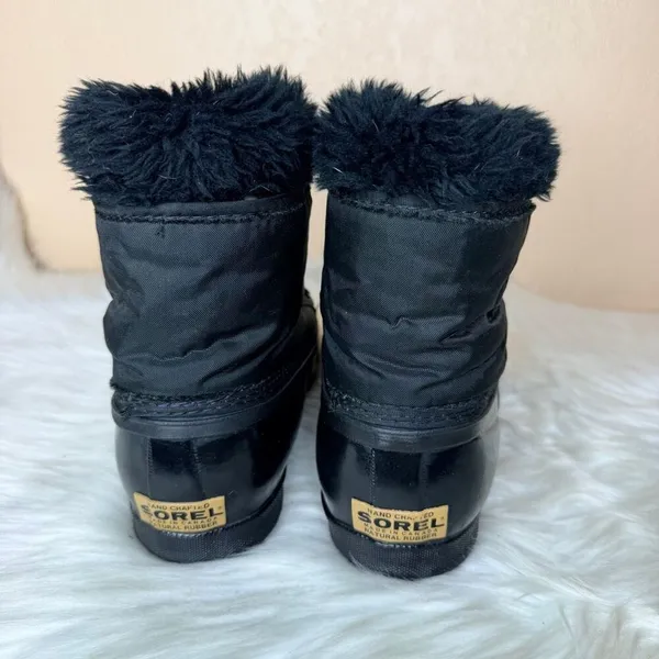 Sorel Kaufman Canada Snow Boots Winter Faux Fur Trim Black Size Y6/W8 - Image 3