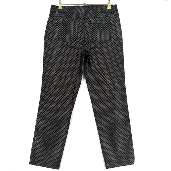 89th & Madison Pants Women 12 Black Gold Geometric Straight Leg Stretch Trouser - Image 2