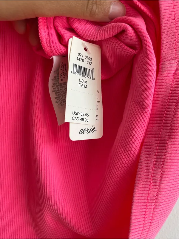 Aerie Pink Cotton Blend Ribbed Ruched Mini Swim Skirt Cover Up Size M Y2K - Image 3