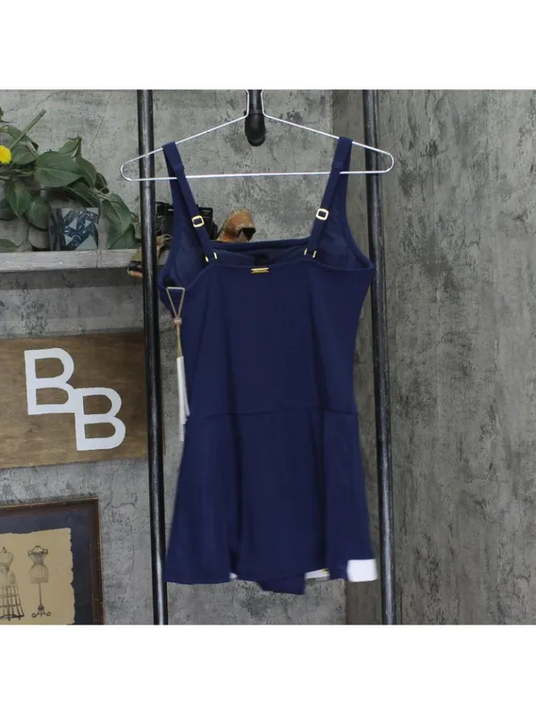 NWT Beyond Control Grommet Swimdress with Underwire Dark Navy Blue / White 8 - Image 5