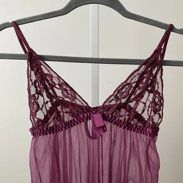 Fredericks of Hollywood S‎ Purple Babydoll Dark Romantic Lace Sheer Lingerie - Image 2