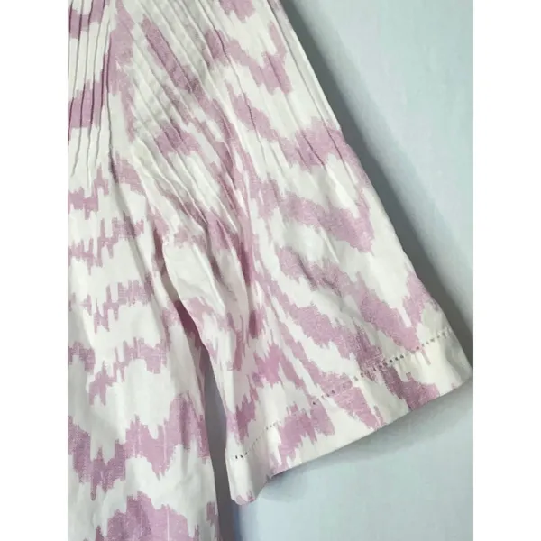 Saylor Lavender White Ikat Pintucked Tie Front Top Size Small - Image 5