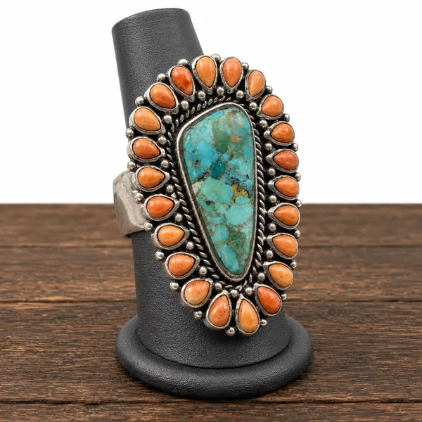 BARSE Southwestern Style Oversized Sterling Silver Turquoise Spiny Oyster Ring - Image 6
