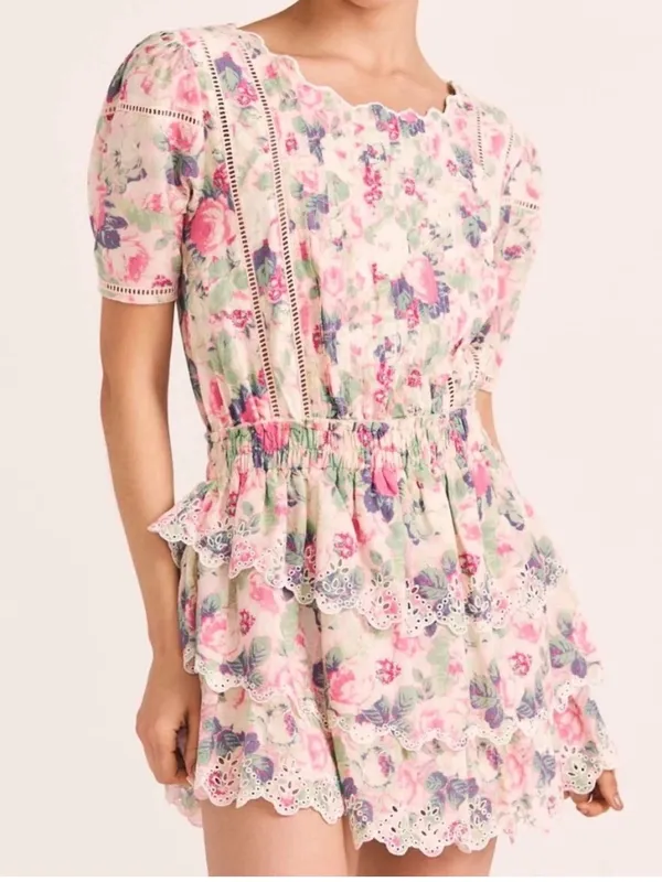 LoveShackFancy Mavis Floral Mini Dress - Pink & Lavender - Image 2