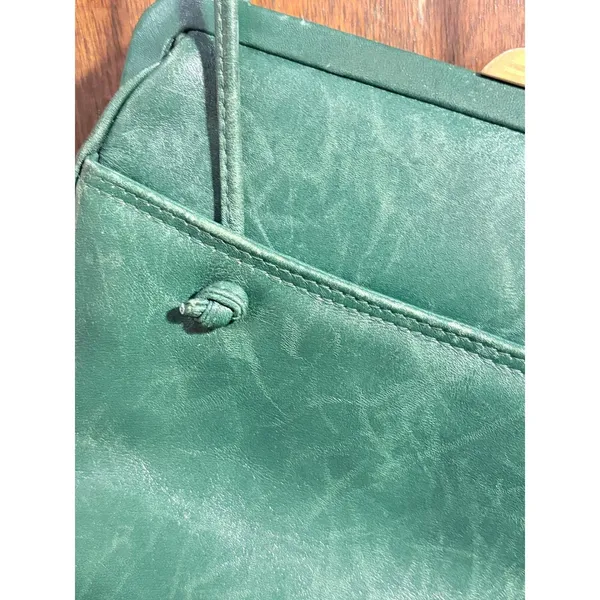 Vintage Ganson Emerald Green Leather Crossbody Bag Kiss Lock Frame Retro‎ 80s - Image 5