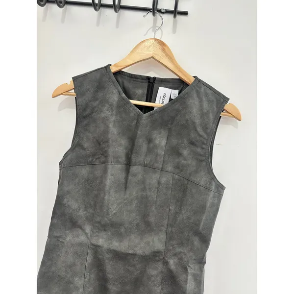 Collusion Asos Faux Leather‎ Mini Dress Grey Washed Sleeveless Shift US 6 Party - Image 3