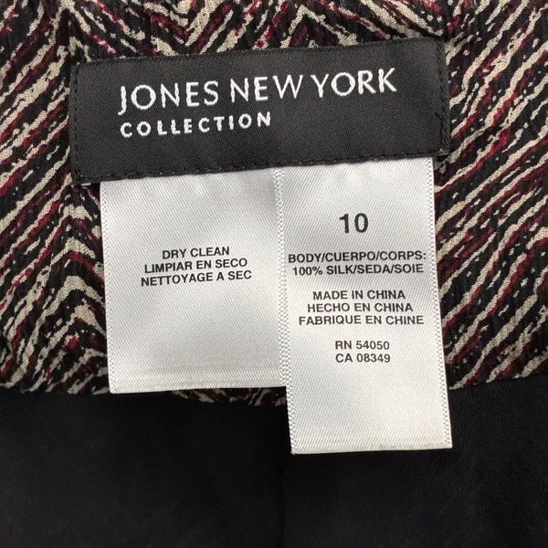 Jones New York Chevron Zigzag 100% Silk Midi Skirt Burgundy Black Size 10 - Image 5