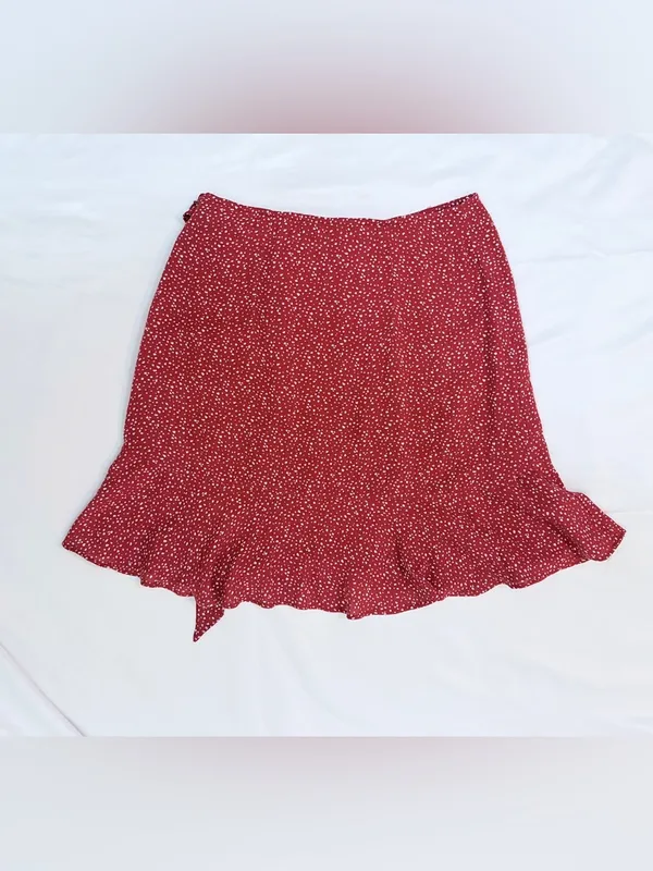NWT Abercrombie & Fitch Ruffle Wrap Mini Skirt – Red Floral – XS - Image 5