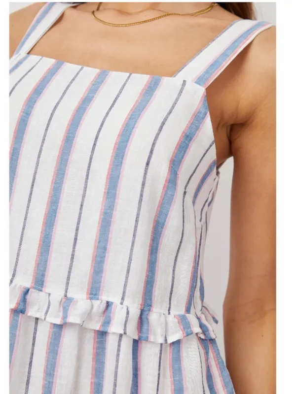 Rails Sandy Tahiti Blue White Pink Striped Tiered Ruffle Feminine Sundress Large - Image 4