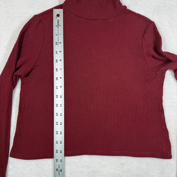 Reformation Womens Ribbed Mock Neck Long Sleeve‎ Top Burgundy Red Size S - Image 5