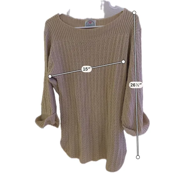 Thackery Tan Beige Ribbed Knit Boat Neck Sweater 3/4 Sleeve Cuffed Hem Size M - Image 3