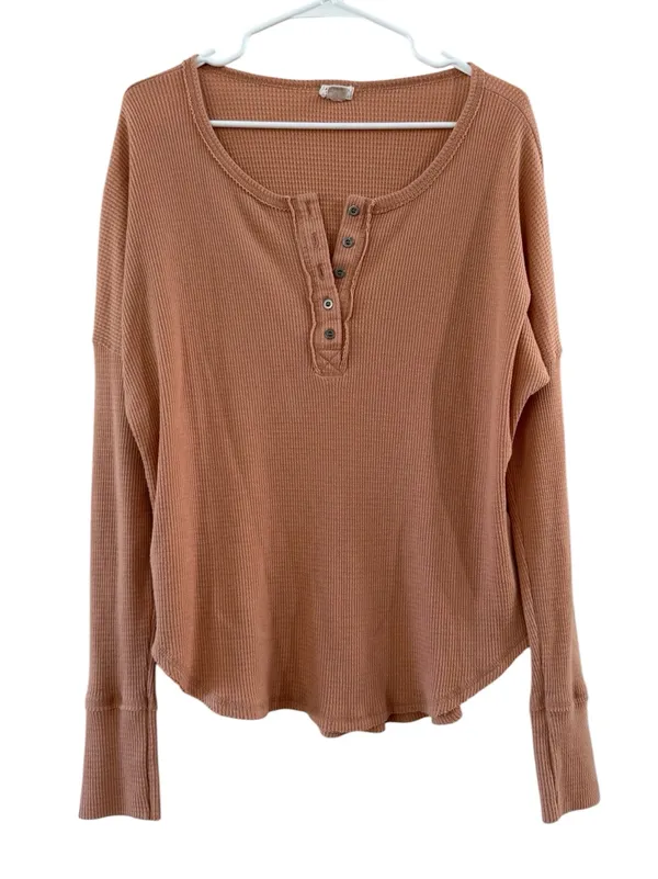 Billabong Long-Sleeve Waffle Henley Top - Coral Peach Orange - Image 4