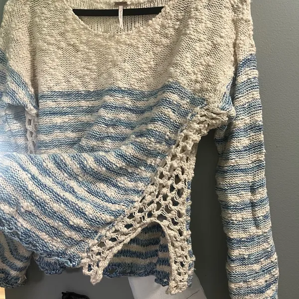 Free People Blue and Cream Striped Sweater - Image 6