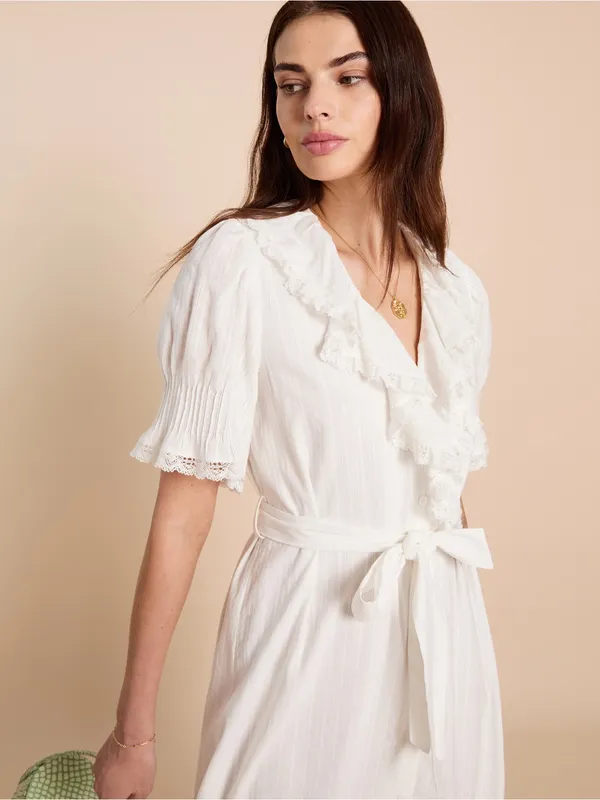 NWT kourt Vida Midi Dress size Medium M Lace Doen midi Ruffle few moda ivory - Image 2
