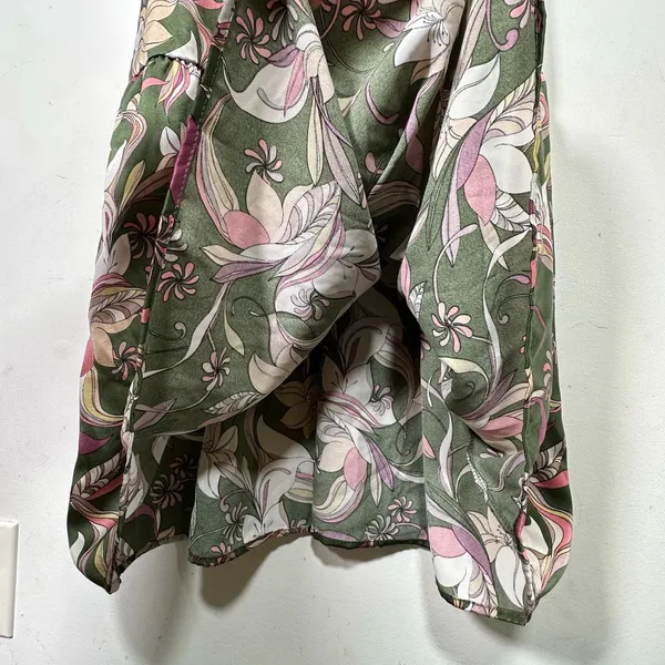 Luna‎ Chix Floral Maxi Dress Green Pink Long Sleeve V-Neck Boho Tiered Large - Image 6