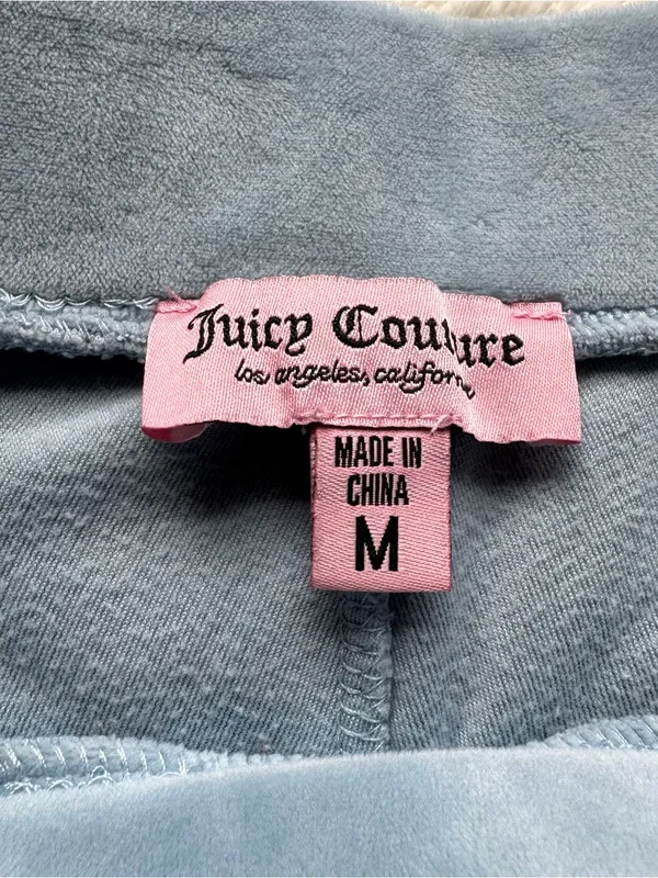 Juicy Couture Velour Track Pants Sweats Baby Blue M Velour Bling Cozy Retro Y2K - Image 4