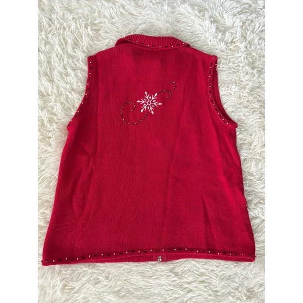 Studio Joy Christmas Vest Womens PM‎ Petite/Medium Red Snowflake Knit Holiday - Image 4