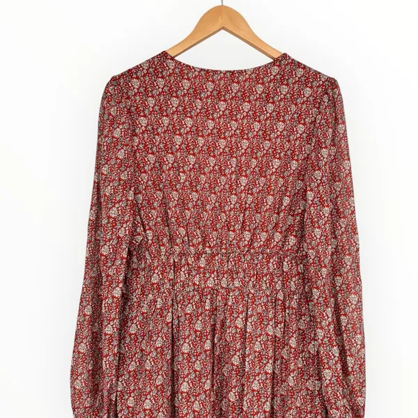 Umgee Burgundy Ditsy Floral Print Maxi Dress with Slits size Large Long Sleeves - Image 8