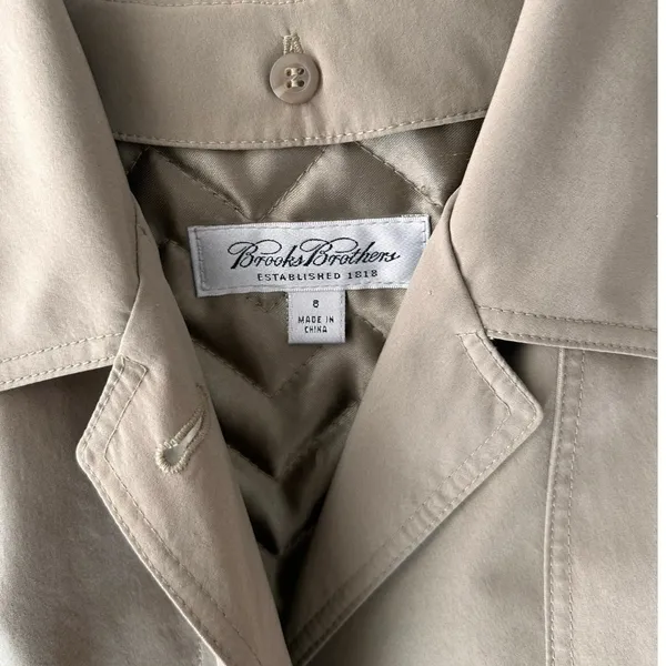 Brooks Brothers Belted Trench Coat Water Repellent Wool Lining Women's 8 Minimal - Image 15