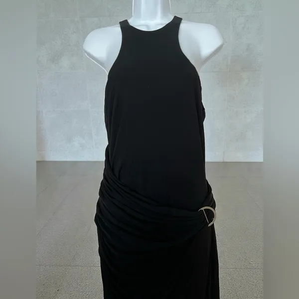 Halston - Lang Black Ruched Jersey Maxi Dress Size 14 Racerback - Image 8