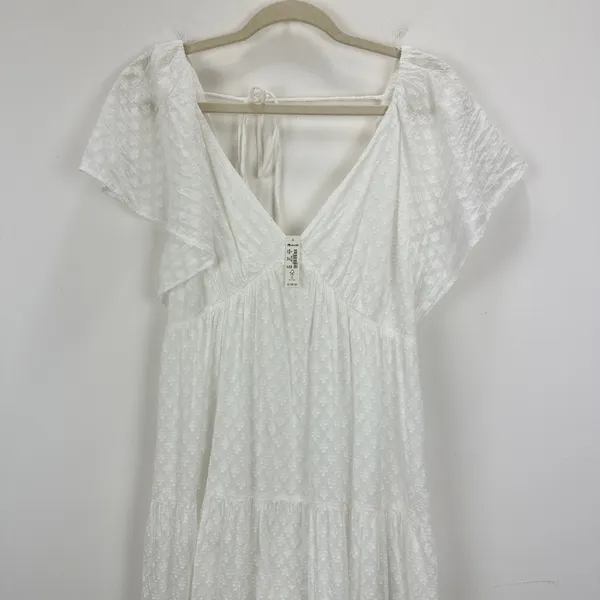 Madewell Tie Back Flutter Sleeve Tiered Midi Dress White Cottagecore US 8 NWT - Image 15