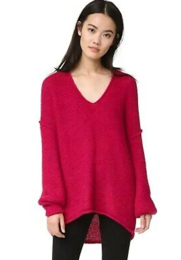 Free People All Mine Sweater Raspberry Size XS Pink V Neck Alpaca Wool - Image 2