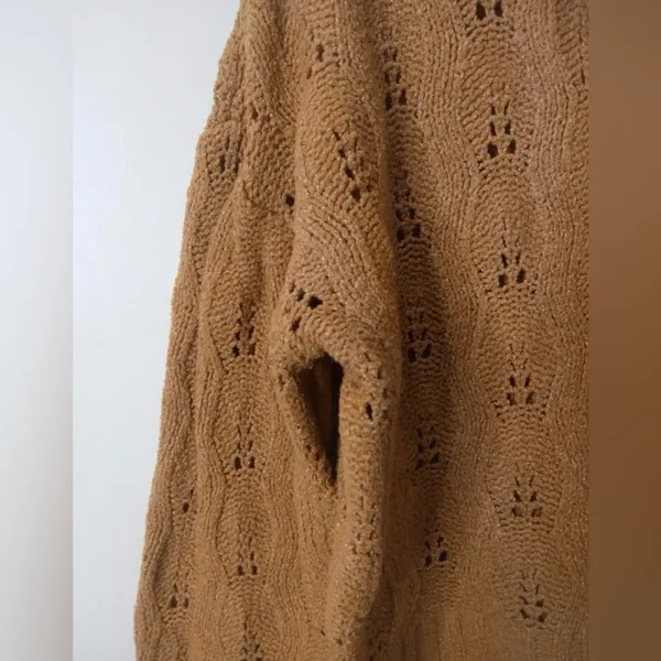 Pink Rose Camel Brown Open Knit Collared Cropped Sweater -‎ Size M - Image 6