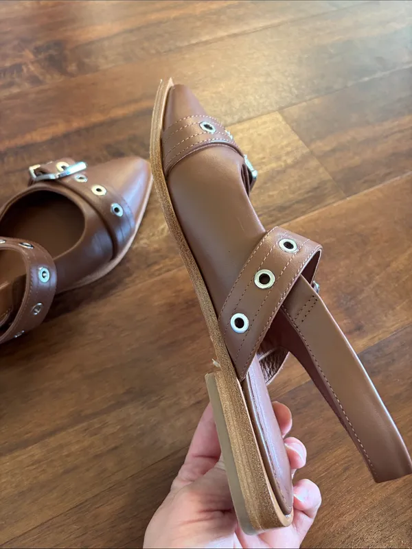 QUINCE Italian Leather Bold Buckle Slingback Flat - Image 10