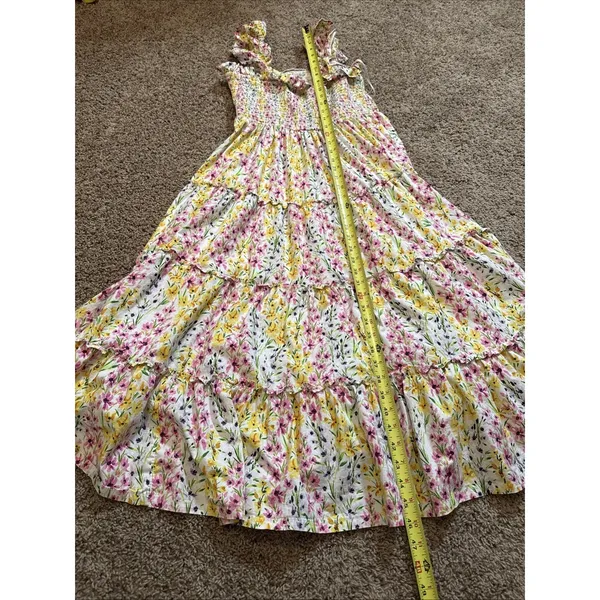 Crown & Ivory Multi Color Floral Sleeveless Smocked Midi Dress Large - Image 8