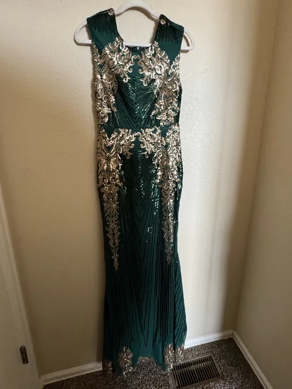 Baltic Born Azura Green Gold Sequin Formal Evening Wedding Guest Gown Dress - Image 2