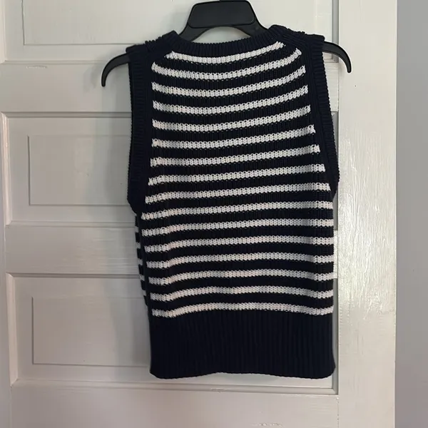 LOFT Dark Blue and White Striped Sweater - Image 3
