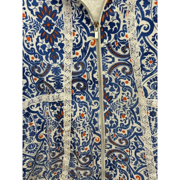 Onque Casual Women's Multicolor Geometric Zip-Up Jacket Lace‎ Detail Size L - Image 3