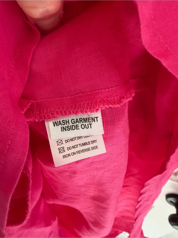 Willow Hot‎ Pink 100% Linen V-Neck Pocket Shift Dress M - Image 5