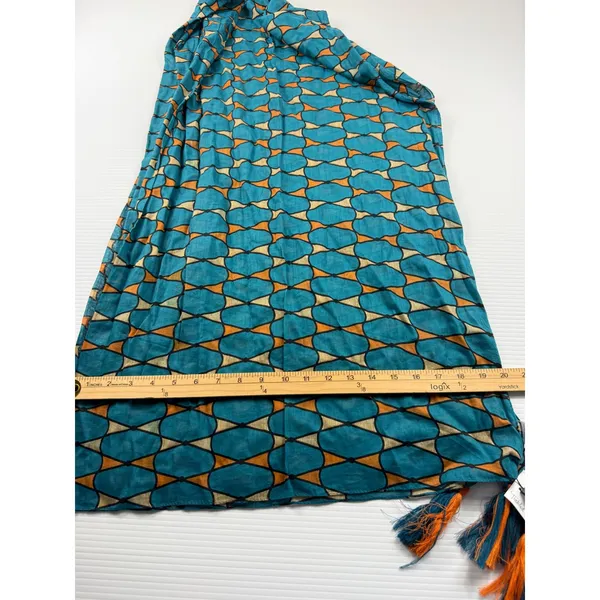 Tickled‎ Pink Teal Retro Tassel Scarf 100% Cotton Geometric Print NWT 20x70" - Image 3